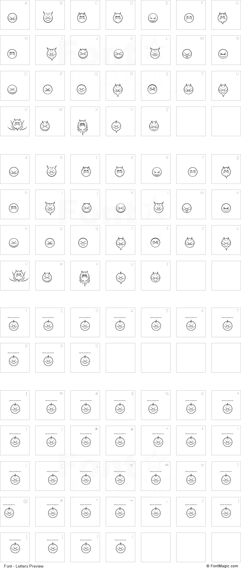 Some Devil Faces Font - All Latters Preview Chart